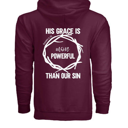 His Grace Is More Powerful Unisex Christian Full-Zip Hooded Sweatshirt - ClaimedbyGodDesigns