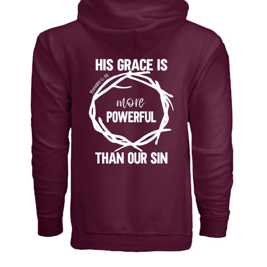 His Grace Is More Powerful Unisex Christian Full-Zip Hooded Sweatshirt - ClaimedbyGodDesigns