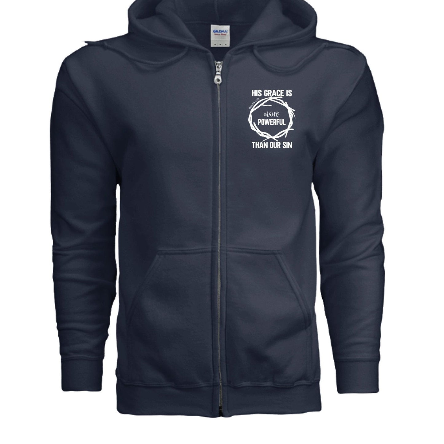 His Grace Is More Powerful Unisex Christian Full-Zip Hooded Sweatshirt - ClaimedbyGodDesigns