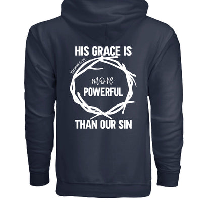 His Grace Is More Powerful Unisex Christian Full-Zip Hooded Sweatshirt - ClaimedbyGodDesigns