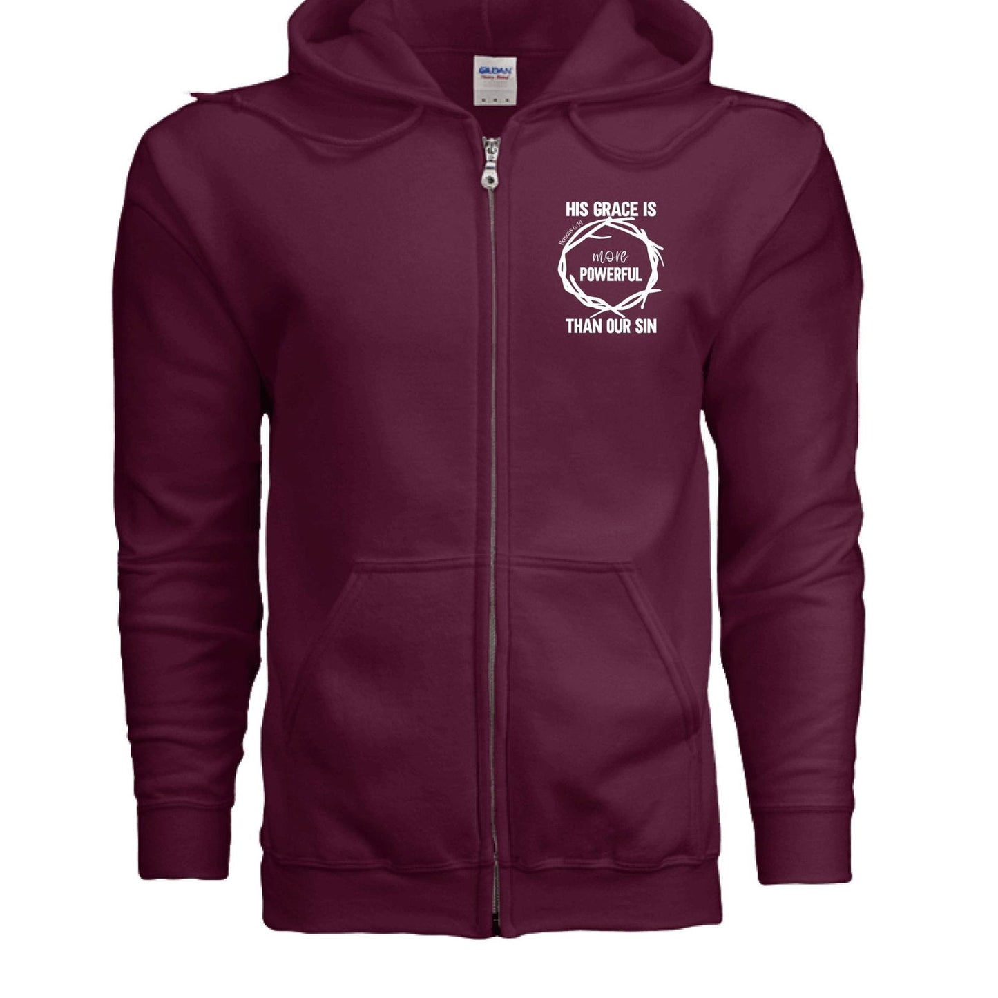His Grace Is More Powerful Unisex Christian Full-Zip Hooded Sweatshirt - ClaimedbyGodDesigns