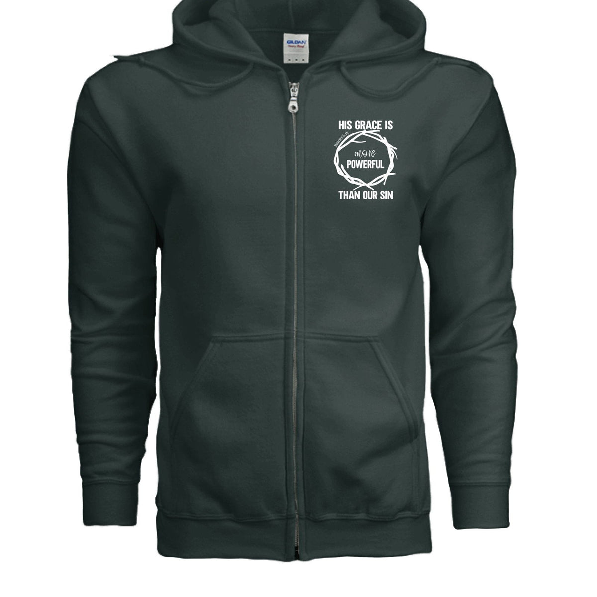 His Grace Is More Powerful Unisex Christian Full-Zip Hooded Sweatshirt - ClaimedbyGodDesigns