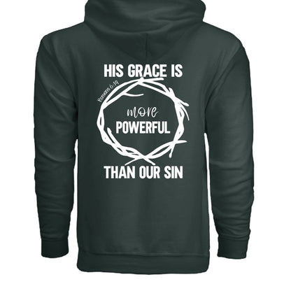His Grace Is More Powerful Unisex Christian Full-Zip Hooded Sweatshirt - ClaimedbyGodDesigns