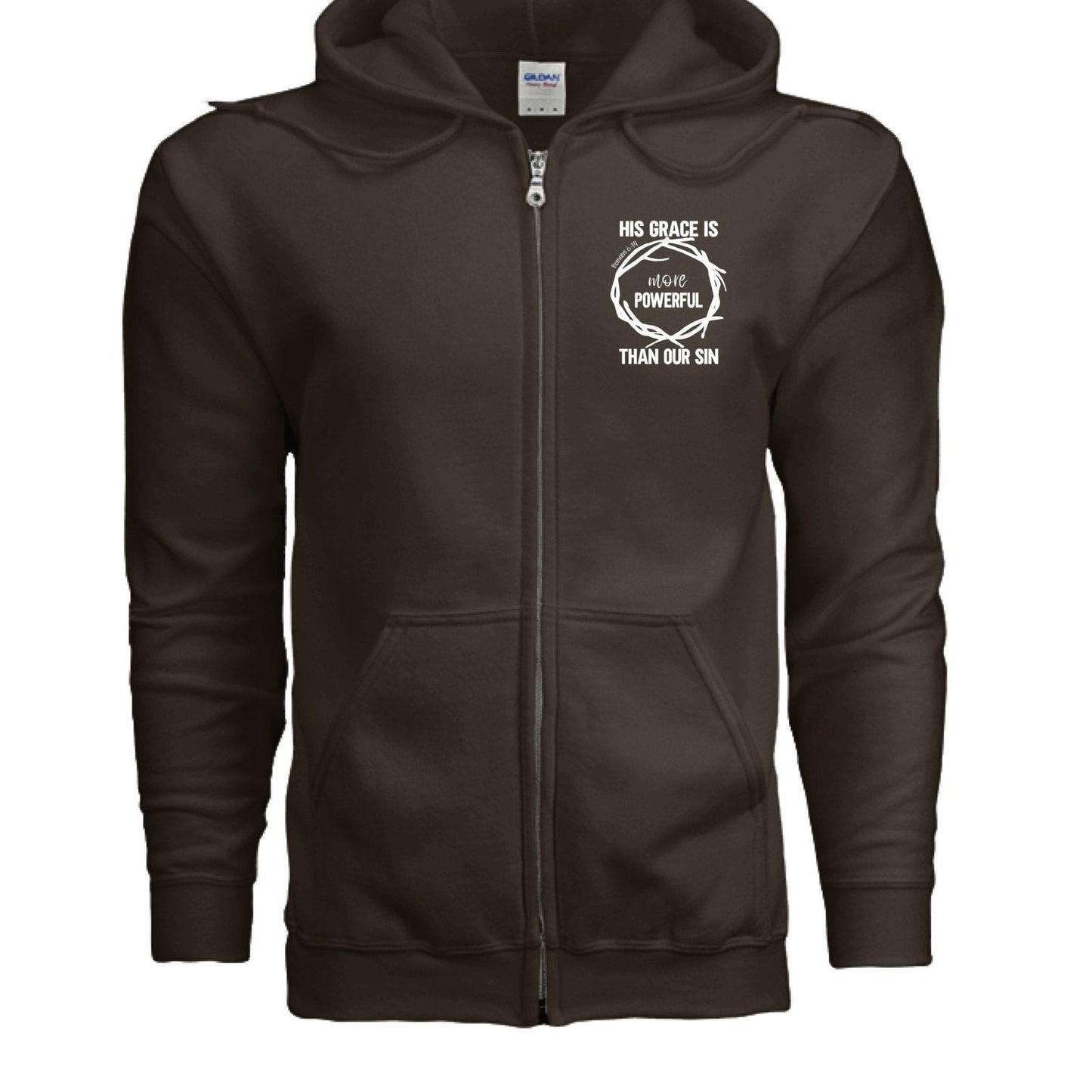His Grace Is More Powerful Unisex Christian Full-Zip Hooded Sweatshirt - ClaimedbyGodDesigns