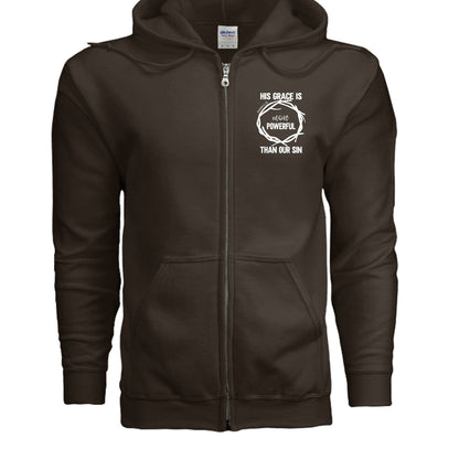 His Grace Is More Powerful Unisex Christian Full-Zip Hooded Sweatshirt - ClaimedbyGodDesigns