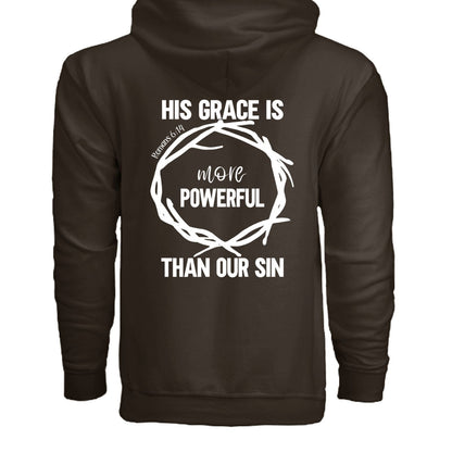 His Grace Is More Powerful Unisex Christian Full-Zip Hooded Sweatshirt - ClaimedbyGodDesigns