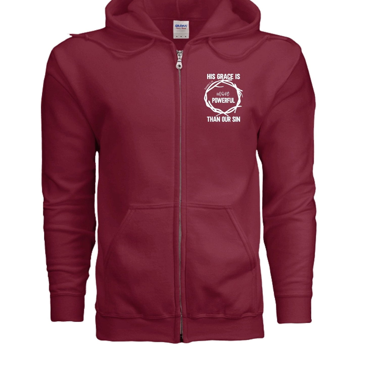 His Grace Is More Powerful Unisex Christian Full-Zip Hooded Sweatshirt - ClaimedbyGodDesigns