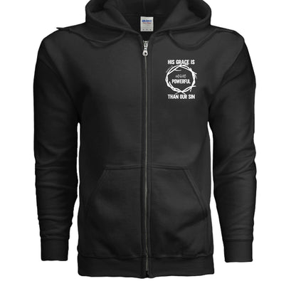His Grace Is More Powerful Unisex Christian Full-Zip Hooded Sweatshirt - ClaimedbyGodDesigns