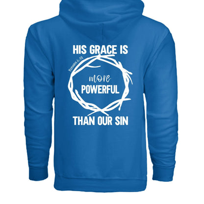 His Grace Is More Powerful Unisex Christian Full-Zip Hooded Sweatshirt - ClaimedbyGodDesigns