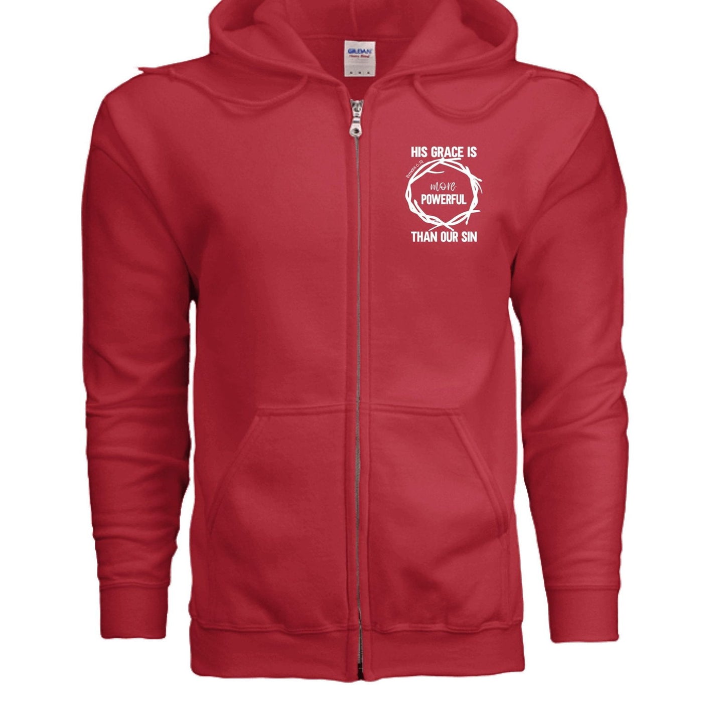 His Grace Is More Powerful Unisex Christian Full-Zip Hooded Sweatshirt - ClaimedbyGodDesigns