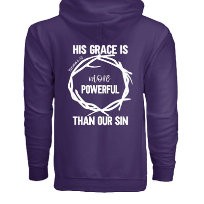 His Grace Is More Powerful Unisex Christian Full-Zip Hooded Sweatshirt - ClaimedbyGodDesigns