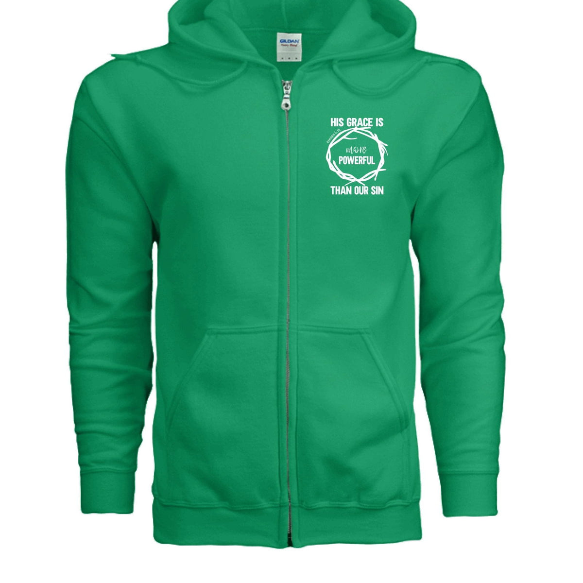 His Grace Is More Powerful Unisex Christian Full-Zip Hooded Sweatshirt - ClaimedbyGodDesigns