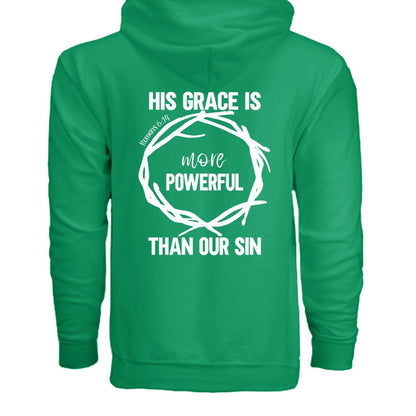 His Grace Is More Powerful Unisex Christian Full-Zip Hooded Sweatshirt - ClaimedbyGodDesigns