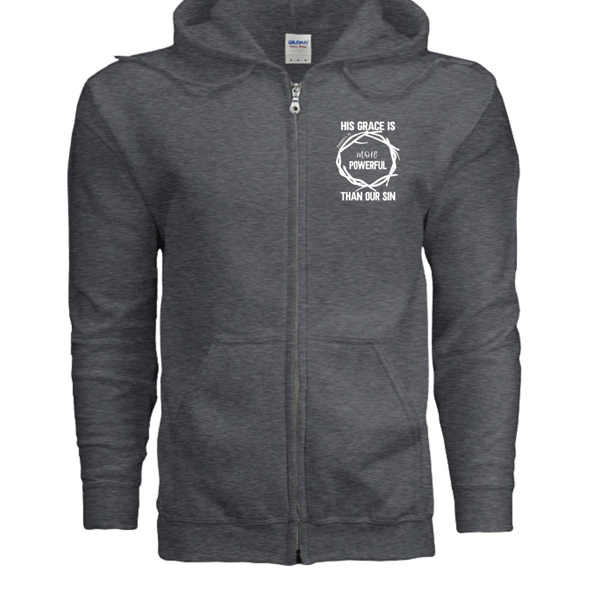 His Grace Is More Powerful Unisex Christian Full-Zip Hooded Sweatshirt - ClaimedbyGodDesigns