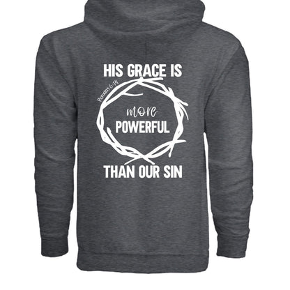 His Grace Is More Powerful Unisex Christian Full-Zip Hooded Sweatshirt - ClaimedbyGodDesigns