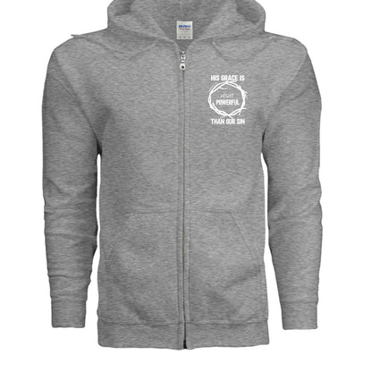 His Grace Is More Powerful Unisex Christian Full-Zip Hooded Sweatshirt - ClaimedbyGodDesigns