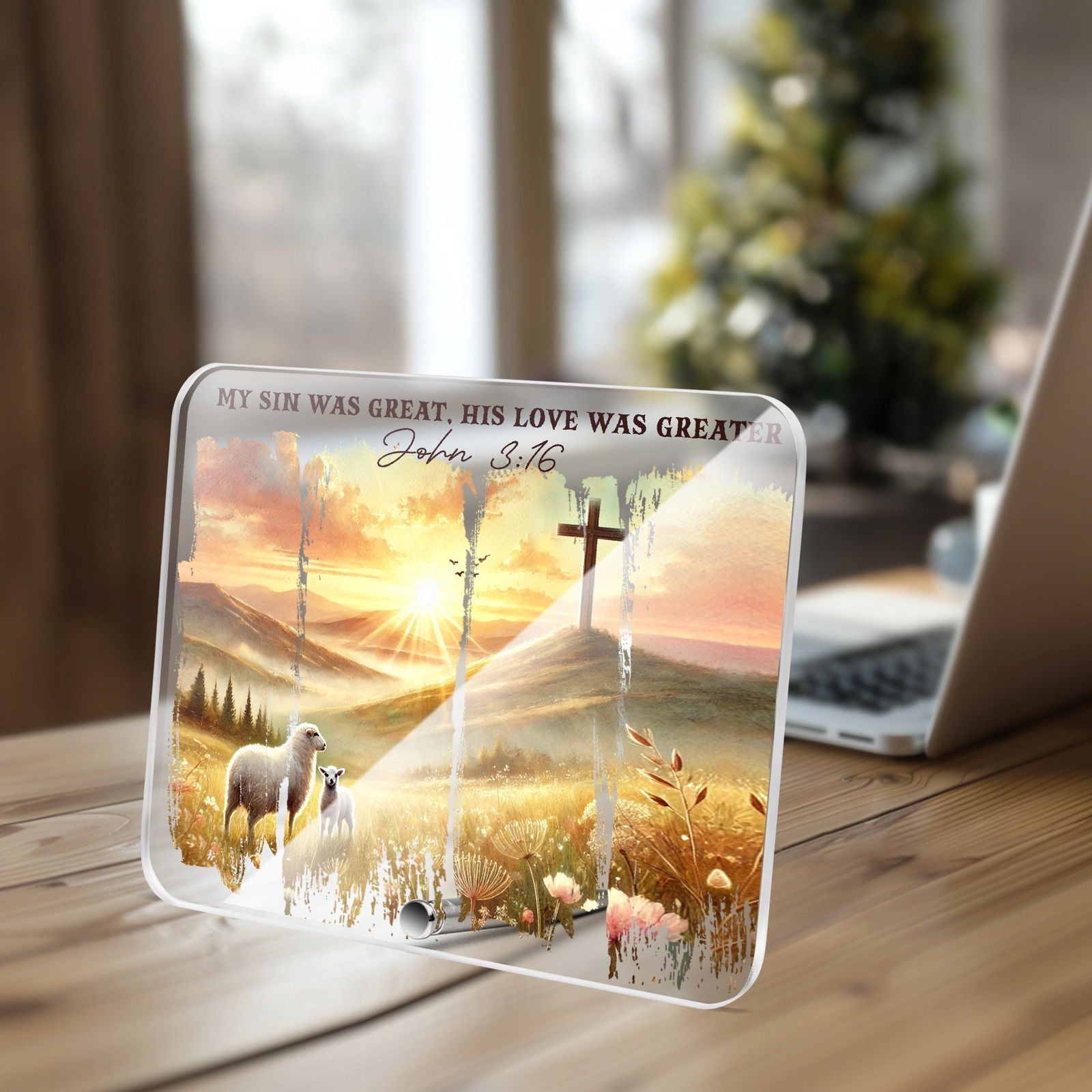 His Love Was Greater Christian Acrylic Plaque with Stand - Rectangle - ClaimedbyGodDesigns