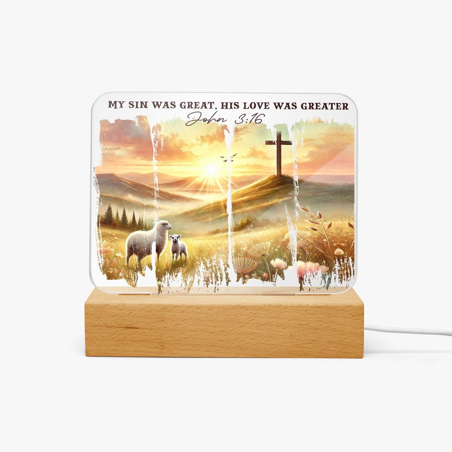 His Love Was Greater Christian Acrylic Plaque with Stand - Rectangle - ClaimedbyGodDesigns