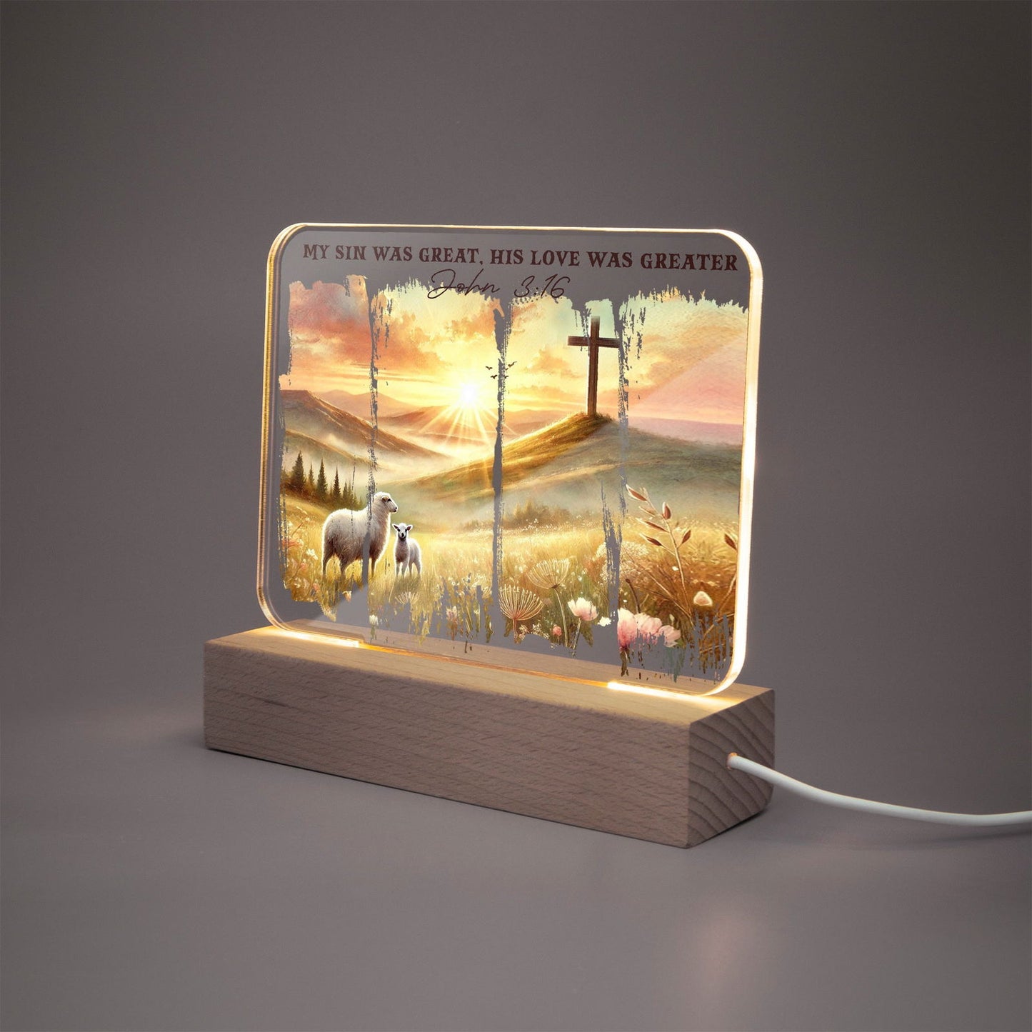 His Love Was Greater Christian Acrylic Plaque with Stand - Rectangle - ClaimedbyGodDesigns