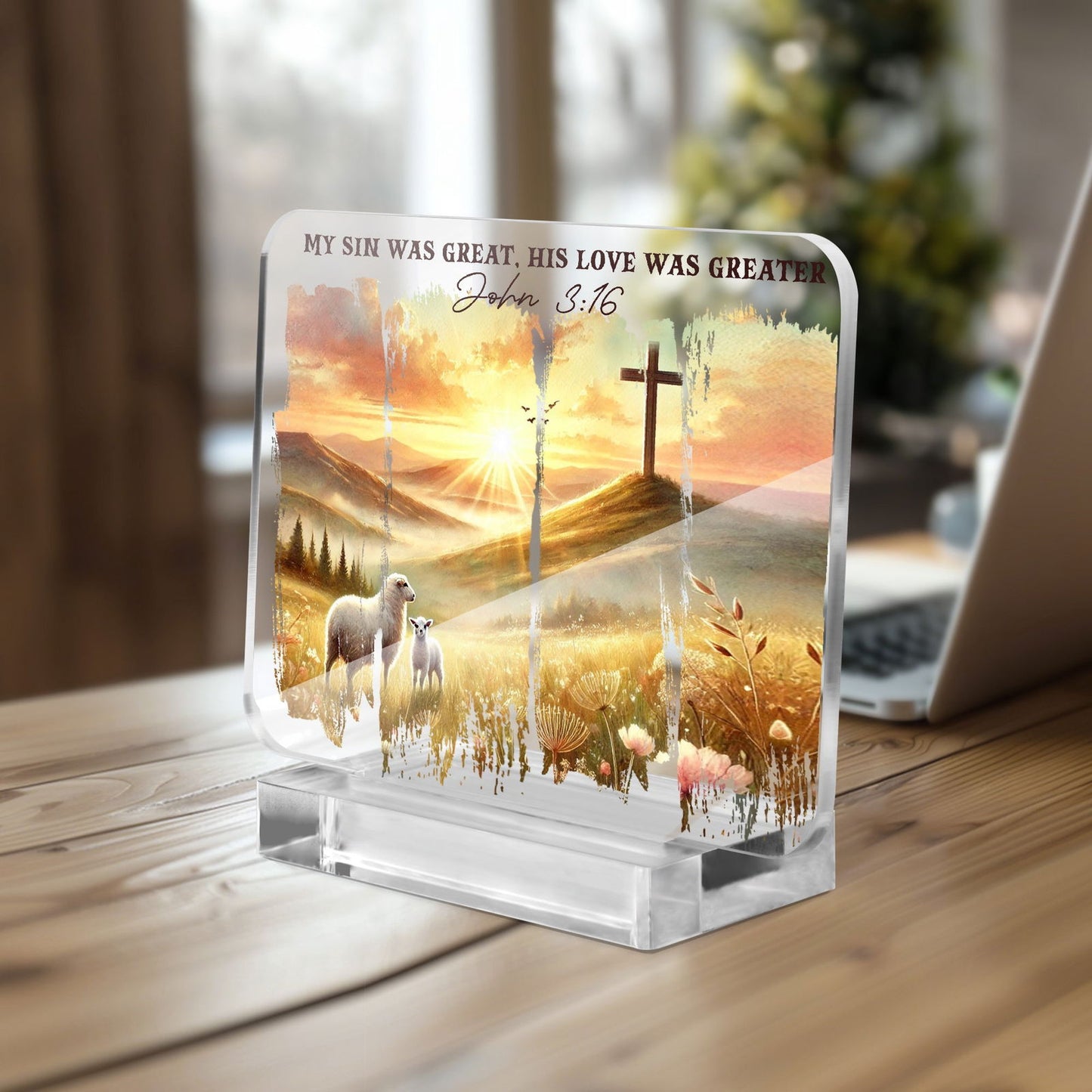 His Love Was Greater Christian Acrylic Plaque with Stand - Rectangle - ClaimedbyGodDesigns