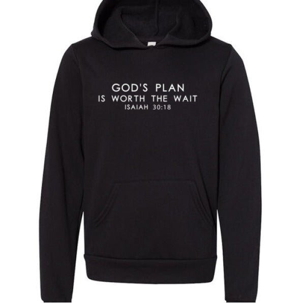 His Plan Is Worth The Wait Youth Christian Fleece Pullover Hooded Sweatshirt - ClaimedbyGodDesigns