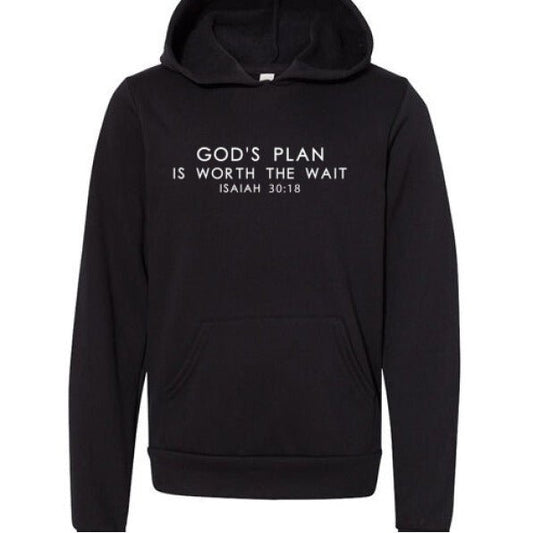 His Plan Is Worth The Wait Youth Christian Fleece Pullover Hooded Sweatshirt - ClaimedbyGodDesigns
