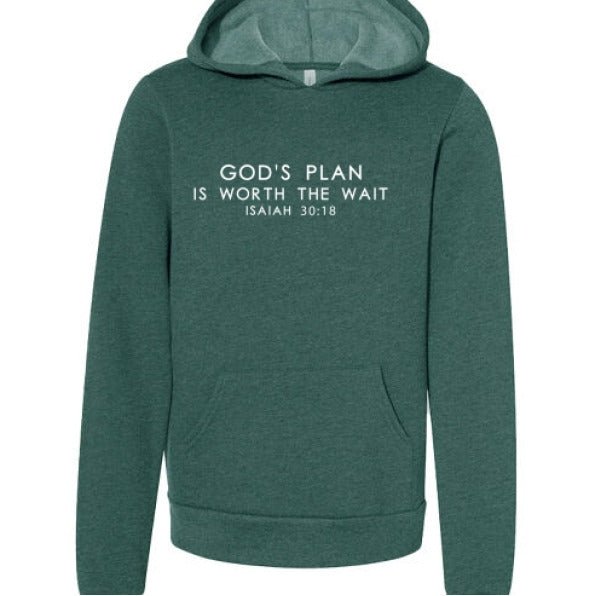 His Plan Is Worth The Wait Youth Christian Fleece Pullover Hooded Sweatshirt - ClaimedbyGodDesigns
