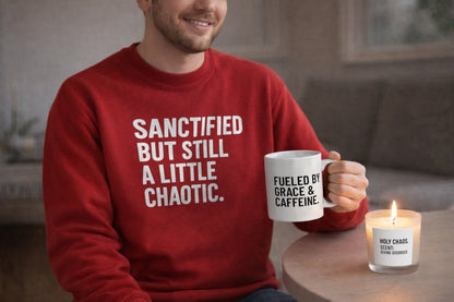Holy Chaos Starter Pack – Christian Starter Gift Set | Sweatshirt, Mug, Candle, Tea & Matches | Faith, Humor & Encouragement Gift Box - ClaimedbyGodDesigns
