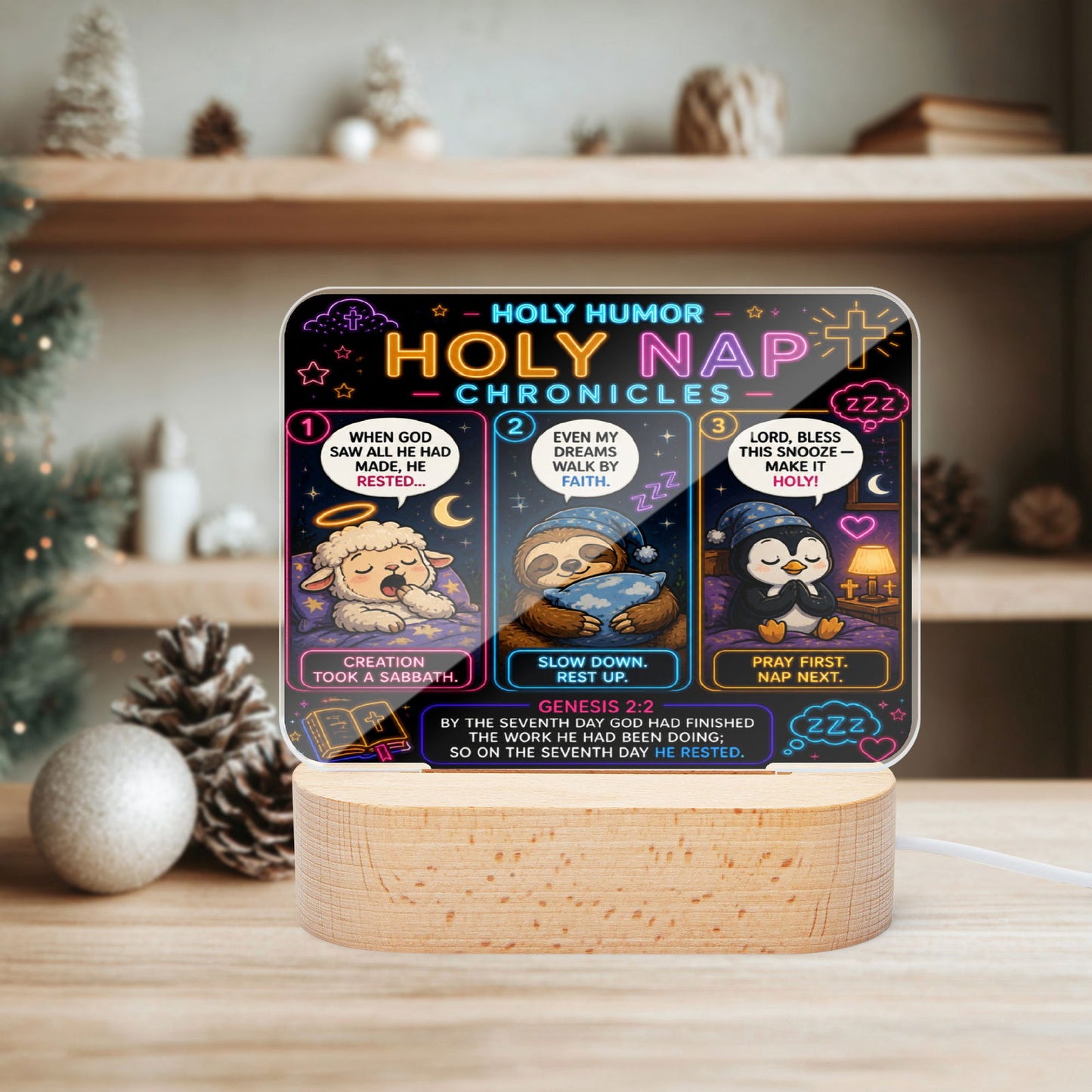 Holy Nap Chronicles Christian Square Acrylic Nigh Light - Luminous Base - ClaimedbyGodDesigns
