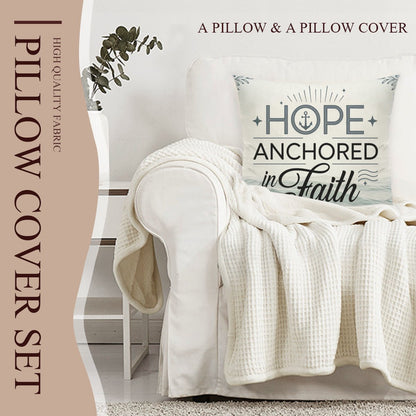 Hope Anchored In Faith Christian Pillow (Pillow Cover + Pillow Insert) - ClaimedbyGodDesigns