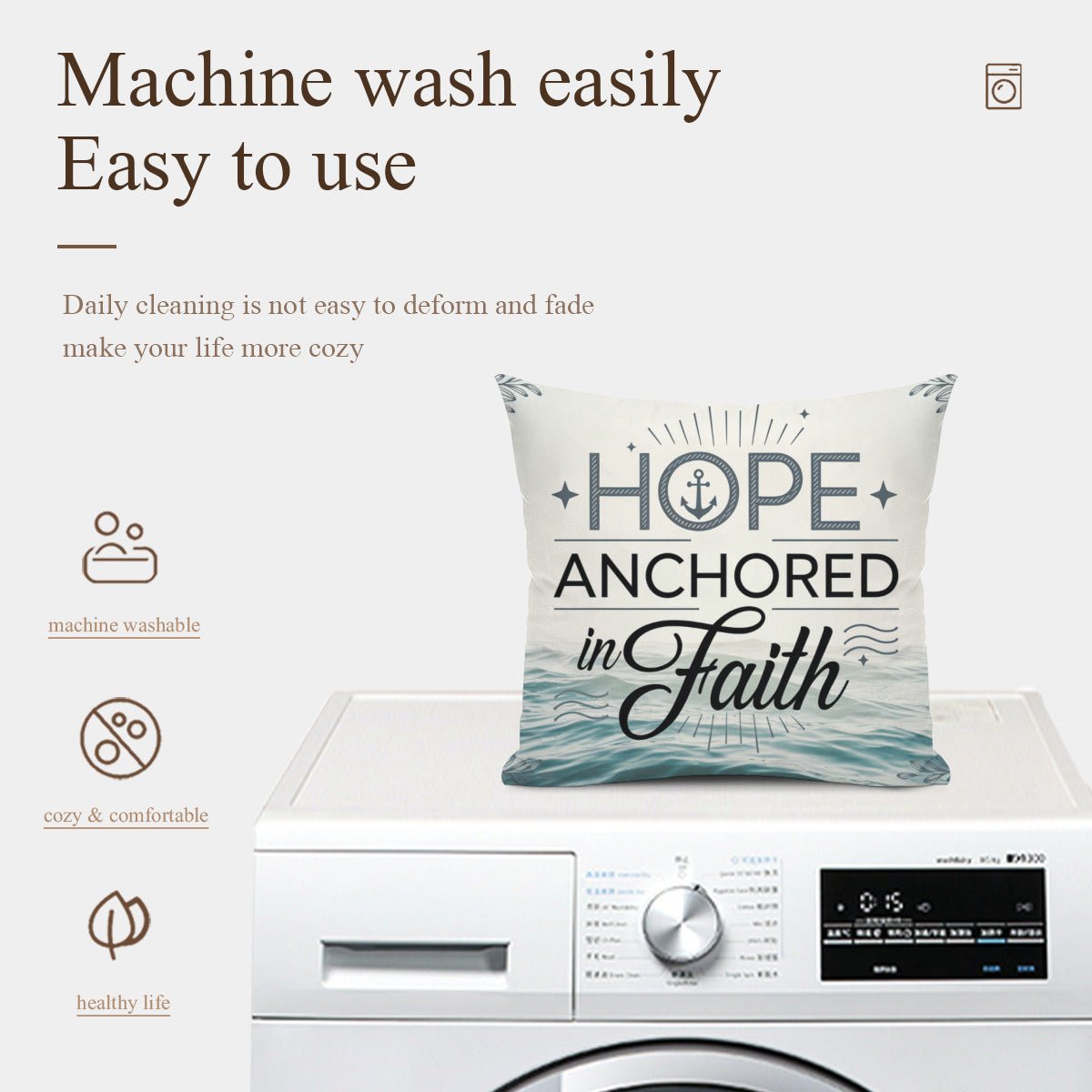 Hope Anchored In Faith Christian Pillow (Pillow Cover + Pillow Insert) - ClaimedbyGodDesigns