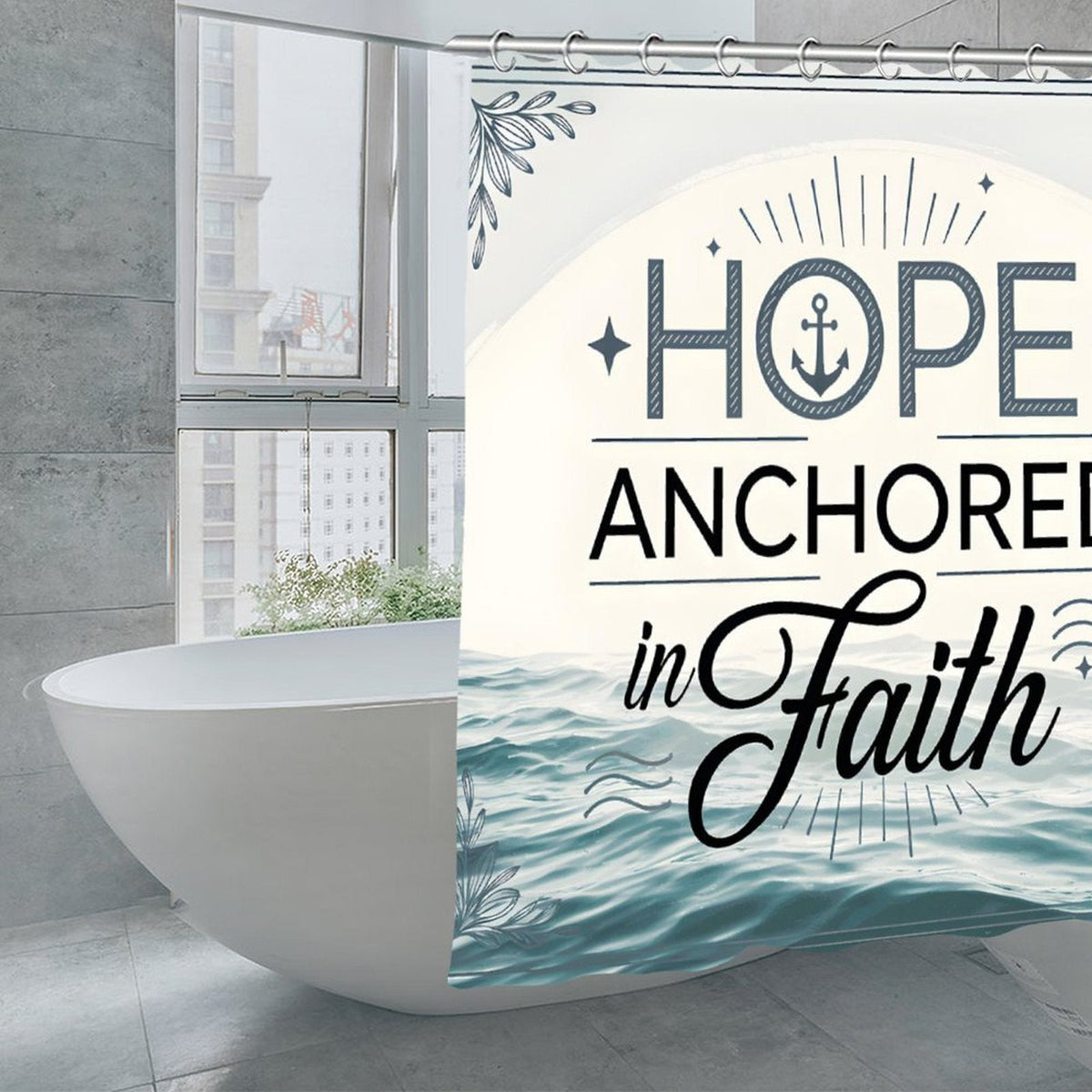 Hope Anchored In Faith Christian Waterproof Shower Curtain - ClaimedbyGodDesigns