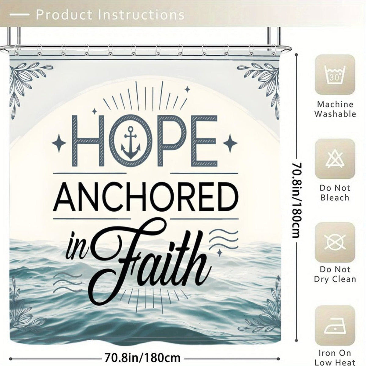 Hope Anchored In Faith Christian Waterproof Shower Curtain - ClaimedbyGodDesigns