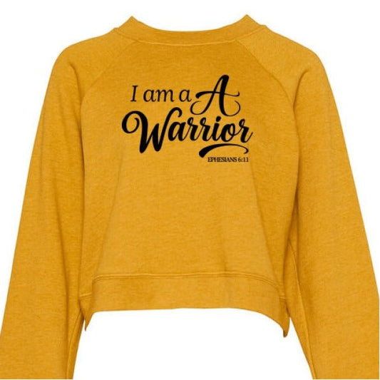 I Am A Warrior Women's Cropped Pullover Fleece Sweatshirt - ClaimedbyGodDesigns