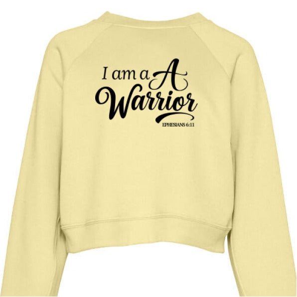 I Am A Warrior Women's Cropped Pullover Fleece Sweatshirt - ClaimedbyGodDesigns