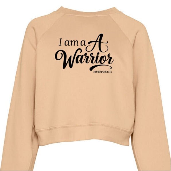 I Am A Warrior Women's Cropped Pullover Fleece Sweatshirt - ClaimedbyGodDesigns