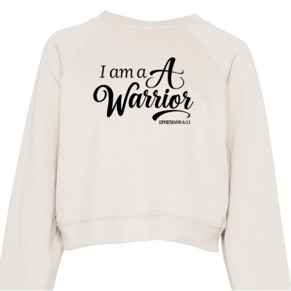 I Am A Warrior Women's Cropped Pullover Fleece Sweatshirt - ClaimedbyGodDesigns