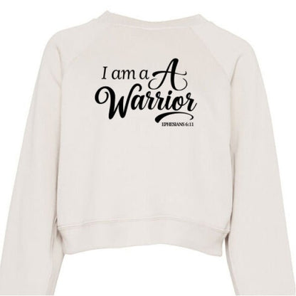 I Am A Warrior Women's Cropped Pullover Fleece Sweatshirt - ClaimedbyGodDesigns