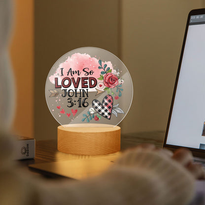 I Am So loved Christian Acrylic Plaque with Stand - Round - ClaimedbyGodDesigns