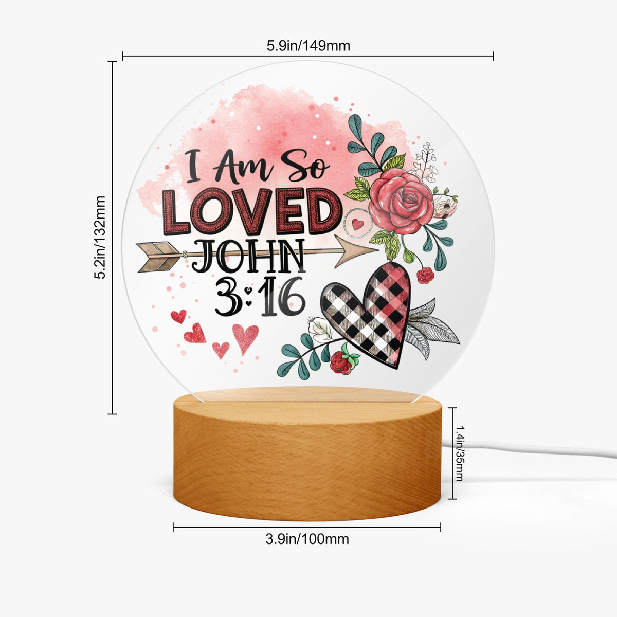 I Am So loved Christian Acrylic Plaque with Stand - Round - ClaimedbyGodDesigns