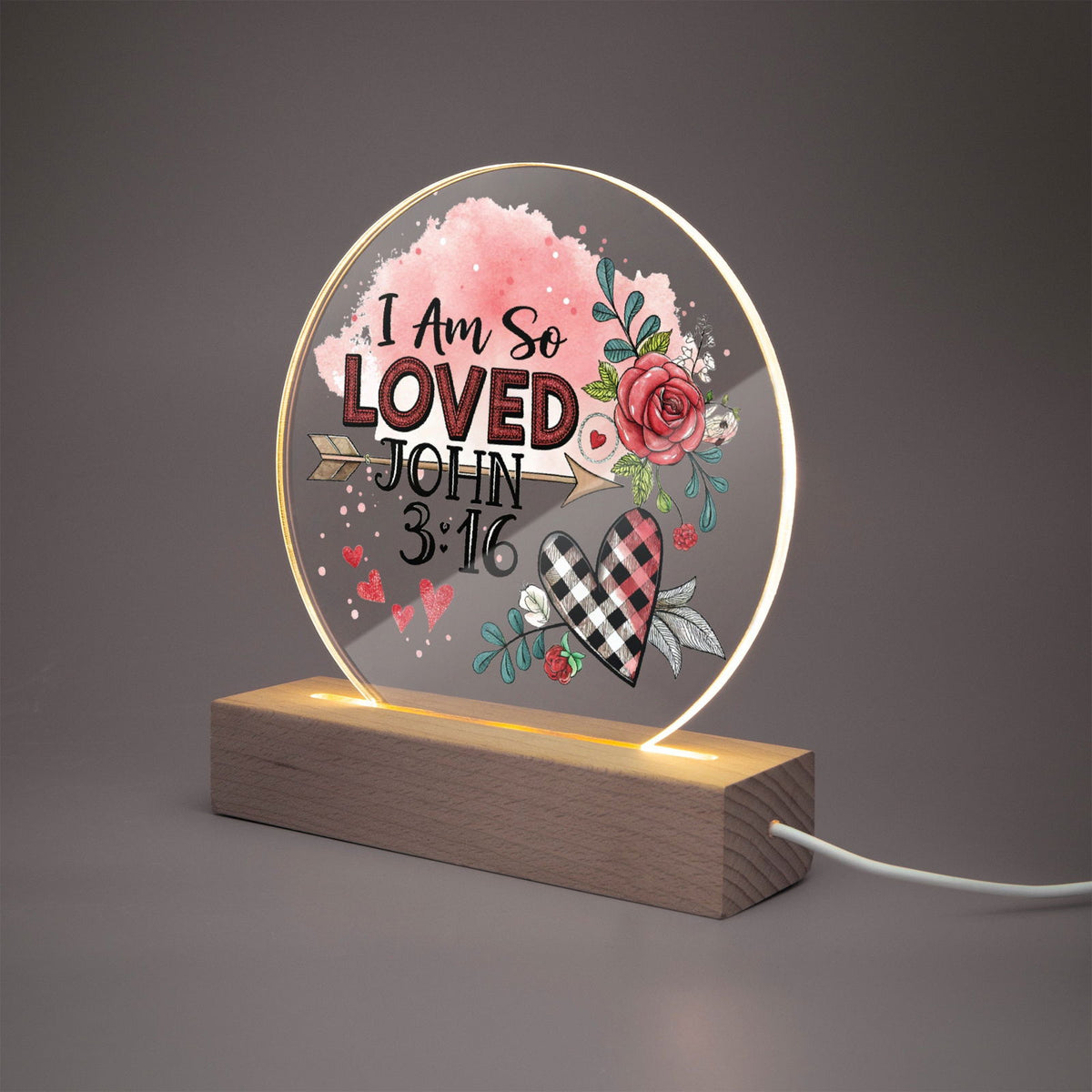 I Am So loved Christian Acrylic Plaque with Stand - Round - ClaimedbyGodDesigns