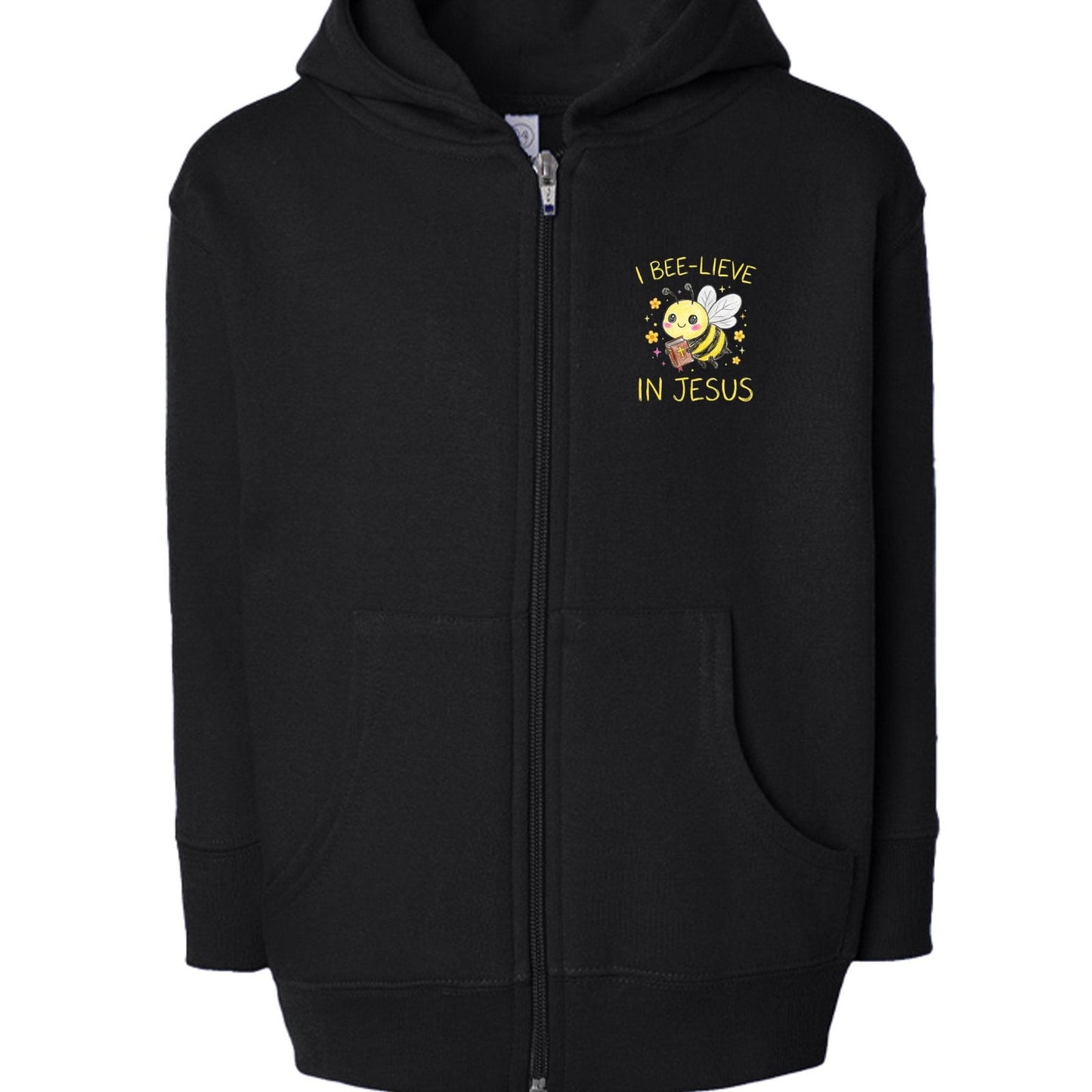 I Bee-lieve In Jesus Toddler Christian Full-Zip Hooded Sweatshirt - ClaimedbyGodDesigns