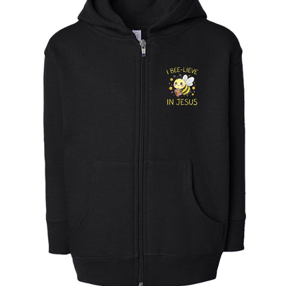 I Bee-lieve In Jesus Toddler Christian Full-Zip Hooded Sweatshirt - ClaimedbyGodDesigns