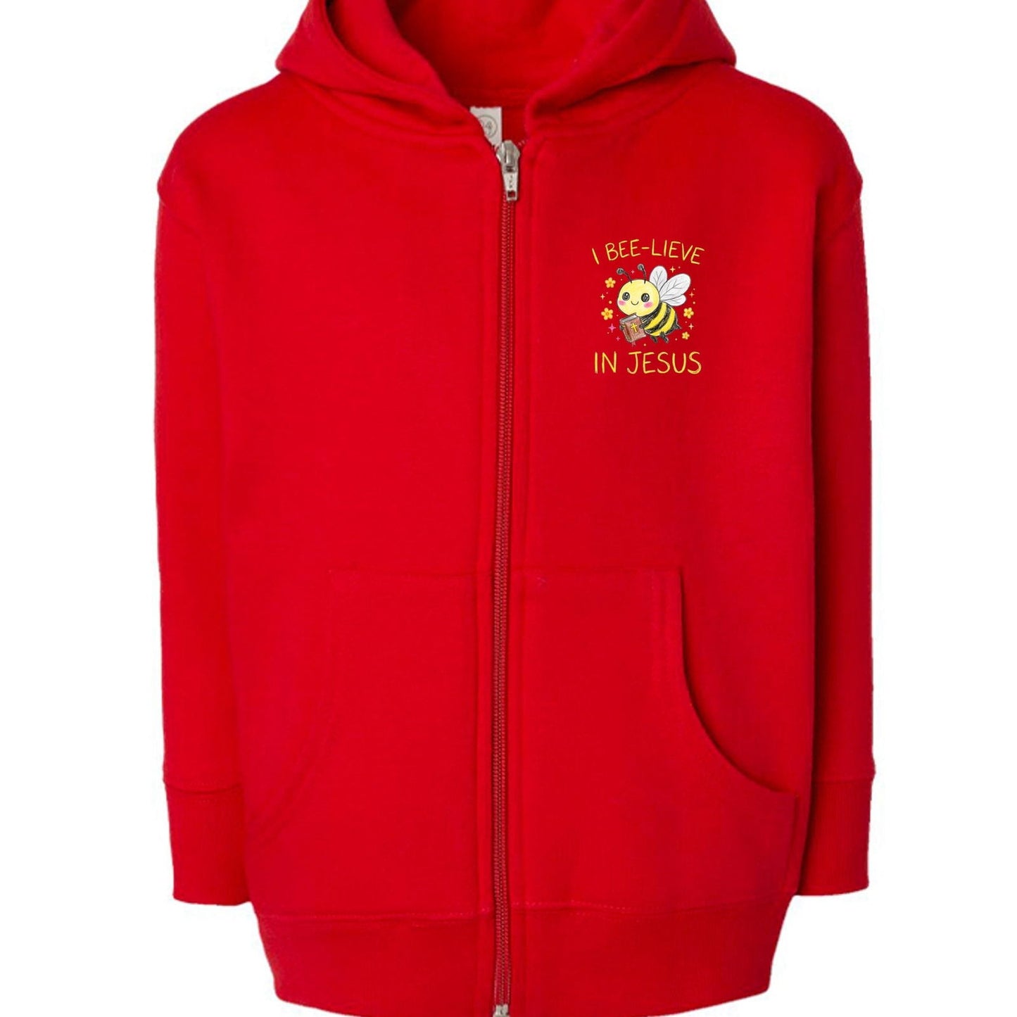 I Bee-lieve In Jesus Toddler Christian Full-Zip Hooded Sweatshirt - ClaimedbyGodDesigns