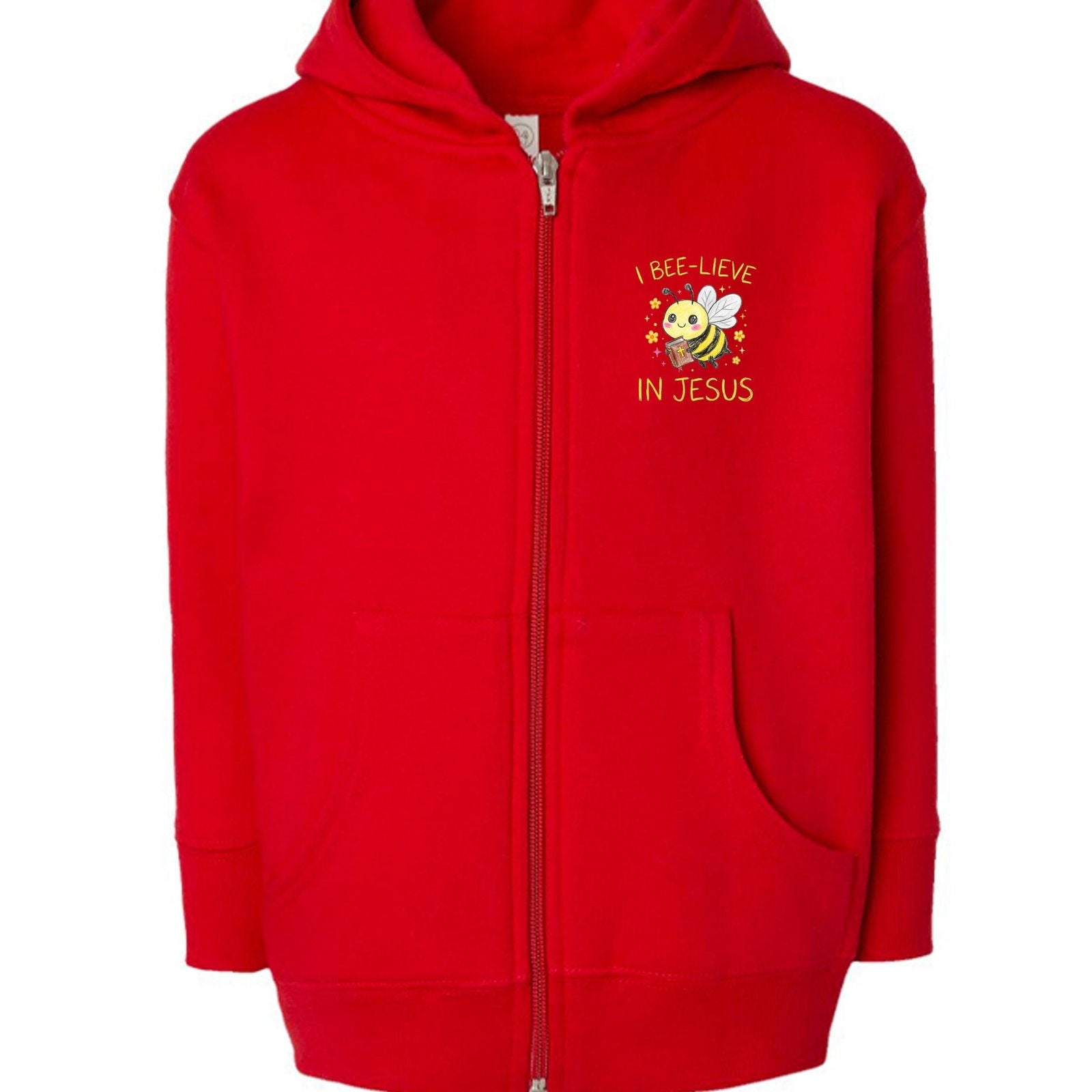 I Bee-lieve In Jesus Toddler Christian Full-Zip Hooded Sweatshirt - ClaimedbyGodDesigns
