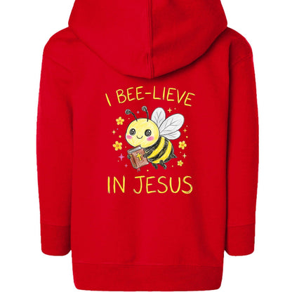 I Bee-lieve In Jesus Toddler Christian Full-Zip Hooded Sweatshirt - ClaimedbyGodDesigns