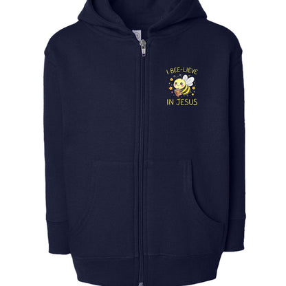 I Bee-lieve In Jesus Toddler Christian Full-Zip Hooded Sweatshirt - ClaimedbyGodDesigns