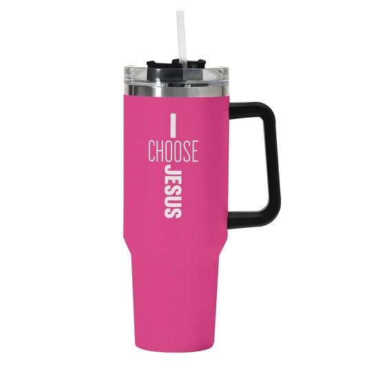 I Choose Jesus 40oz Stainless Steel Christian Tumbler Gift With Black Handle and Straw - ClaimedbyGodDesigns
