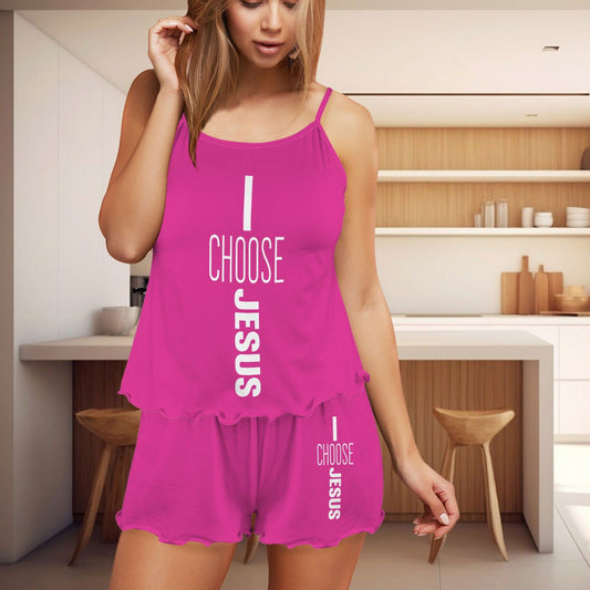 I Choose Jesus Christian Women's Frill Hem Cami Pajama Set - ClaimedbyGodDesigns