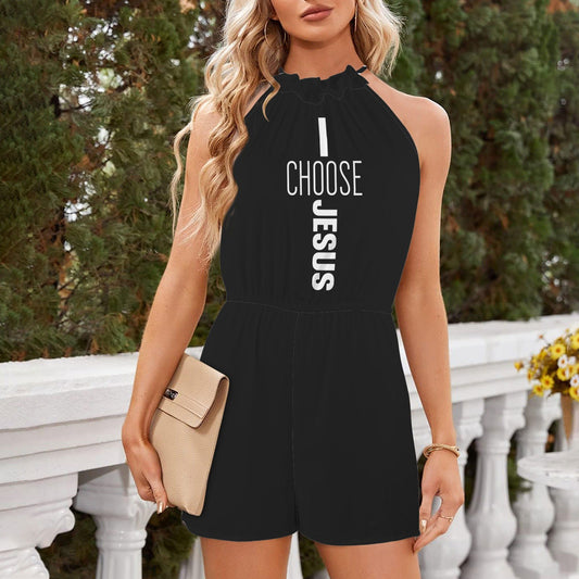 I Choose Jesus  Halterneck High Waist Pocket Shorts Christian Romper - ClaimedbyGodDesigns